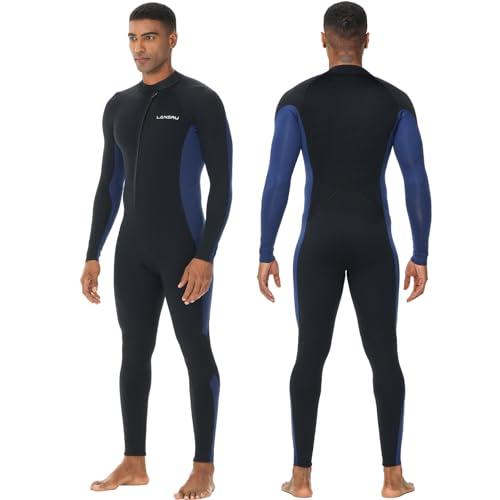 Lansru Men Wetsuit, 5/4mm Upgrade CR Neoprene Wetsuits for Men, Ideal Thermal Wet Suit in Cold Water, Front Zip for Surfing Snorkeling Diving Swimming, XL