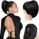 NTYNTY Ponytail Extension - 10" Short Claw Clip in Ponytail Hair Extensions Messy Bun Hair Piece Natural Soft Synthetic Straight Pony Tail Hair Pieces for Women - Black Brown