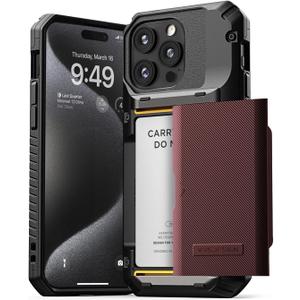 VRS DESIGN Compatible with iPhone 15 Pro Max Case with Card Holder [Damda Glide Pro], Sturdy Semi Auto 4-Card Slot, High Durability & Style Designed for iPhone 15 Pro Max (2023) Metallic Red