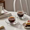 7oz Glass Tea Cups and Saucers,6 Pack Clear Teacup and Saucer Set,Glass Tea Cups with Handles for Cappuccino,Tea,Juice