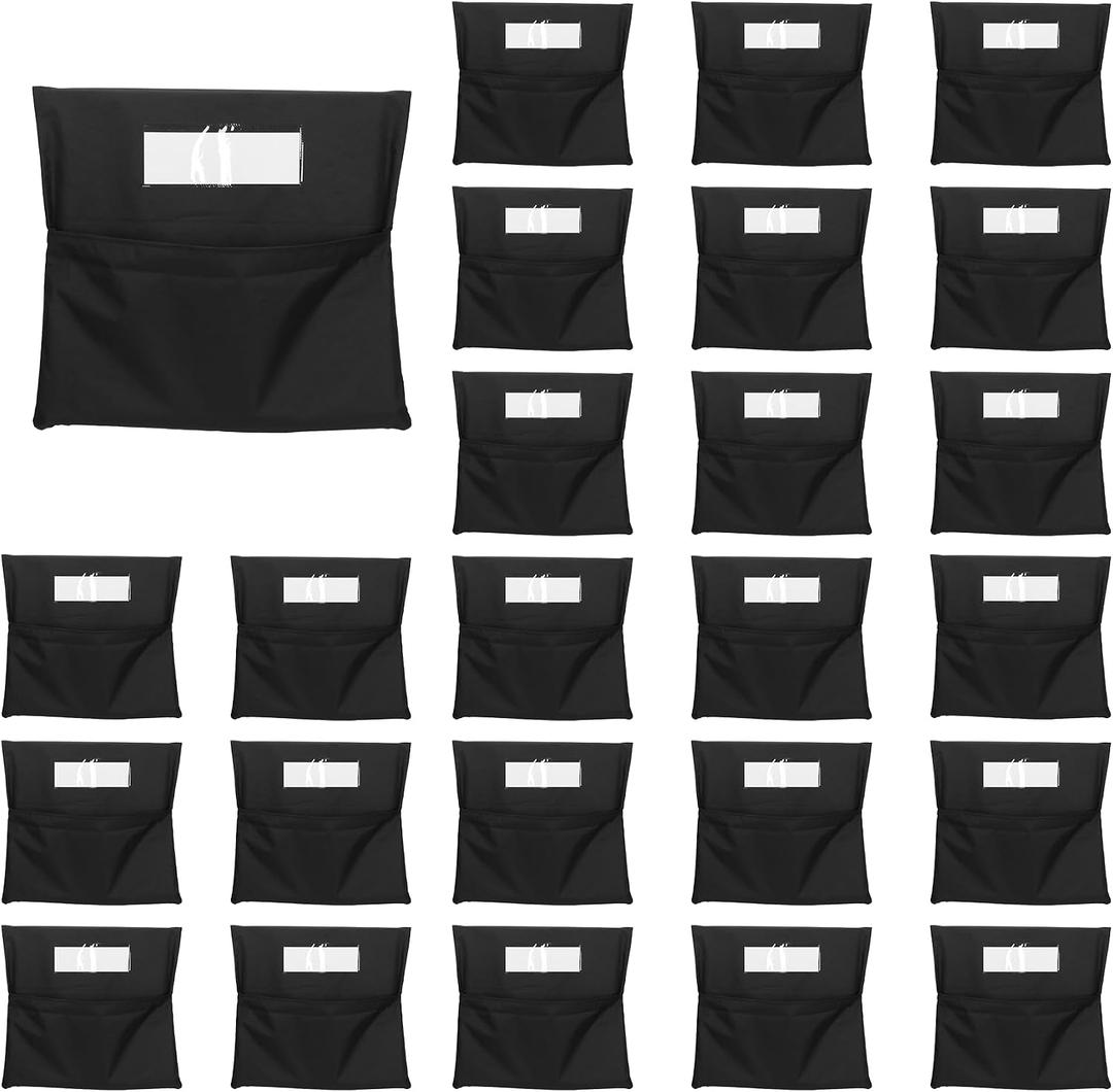 24 PCS Chair Pockets for Classroom, 22 x 20 Inch Extra Large Seat Sacks with Name Tags, Heavy-Duty Oxford Fabric Chair Organizers for School, Home, Office Black