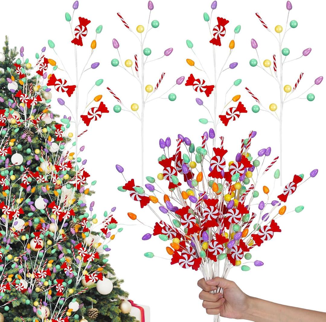 Janinka 12 Pcs 16 Inch Pastel Candy Christmas Decorations Peppermint Lollipop Xmas Tree Picks Colorful Candy Christmas Ornaments for Xmas Tree Topper Vase Filler Home Decor New Year Gifts