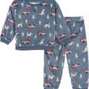 Modern Moments by Gerber Unisex Toddler Bunny Fleece 2-Piece Sweater & Pant Pajama Set (3T, Dark Blue Camp)