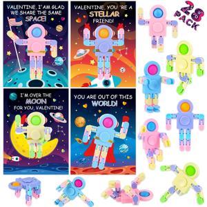 Valentines Day Gifts for Kids Classroom - 28PACK Pop Fidget Spinners Astronaut Bulk with Unique Valentines Cards for Classroom Exchange Prize, Sensory Toys for Valentine's Party Favors