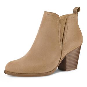mysoft Women's Ankle Boots V Cut Side Elastic Panel Stacked Chunky Heel Booties with Side Zipper, Size 8.5