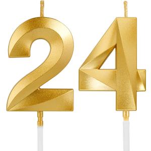 Birthday Candles, 1.96 Inch Number 24 Happy Birthday Candles, Number Candles Decoration for Birthday Party and Anniversary Celebration(Champagne Gold)