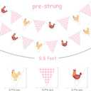 Chicken Themed Pennant Banners Chicken Birthday Party Decorations 2PCS Pink Checkered Chicken Banner Barnyard Farm Animal Theme Baby Shower Decor for Girls Little Chick Bday Supplies