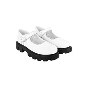 STYLESTRY Women's & Girls' White Patent Loafers with Buckle – Elegant and Comfortable Slip-On Shoes for Work, Casual, and Special Occasions 6