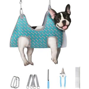 Supet Dog Grooming Hammock Harness for Dogs Cats, Relaxation Pet Nail Clipper Hammock, Restraint Dog & Small Animal Leashes Sling for Groomingk for Nail Trimming (Coral Blue, S)  