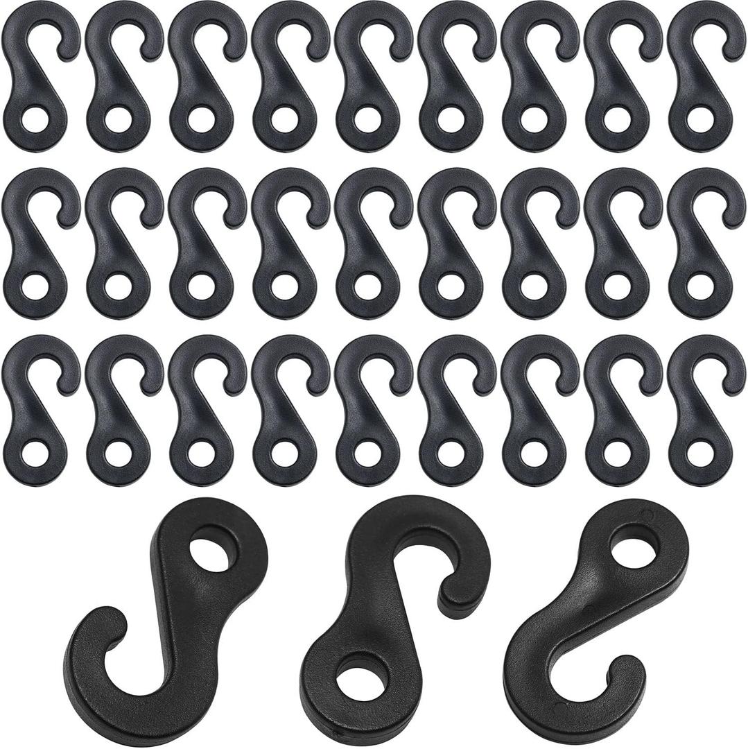 Bungee Cord Hook LUORNG 30PCS 4cm Plastic Camping Tent Hooks, Canopy Windproof Hook, Elastic Rope End Buckle, Canopy Hook