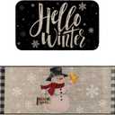 Shellwei 2 Pieces Hello Winter Snowman Kitchen Rugs Set Buffalo Plaid Snowflake Snowman Mats for Winter Home Kitchen Christmas Decor 17 x 29 Inch and 17 x 49 Inch