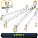 Extra Long Flex-Head Ratcheting Wrench Set, SAE 1/4" to 13/16", 5 Pcs Double Box End Long Handle Ratchet Wrenches, 72-Teeth, CR-V Labor-Saving Aviation Spanner with Pouch, Extra Torque for Tight Bolts