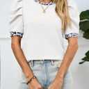 Tankaneo Womens Puff Short Sleeve Tops Summer Dressy Casual Crew Neck Work Blouses 2026 Leopard Loose Fit T Shirt (White, S)