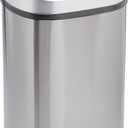 Amazon Basics Automatic Trash Can with Lid, Hands-Free, Stainless Steel, D-Shaped 80 l, 2 Bins