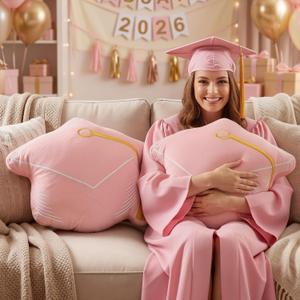 Yalikop 2 Pack Graduation Cap Pillow 12" x 12" Graduation Plush Stuffed Animal Class of 2026 Grad Decorations Gifts Congrats Grad Party Plush Favors for High School College Sofa Couch(Pink)