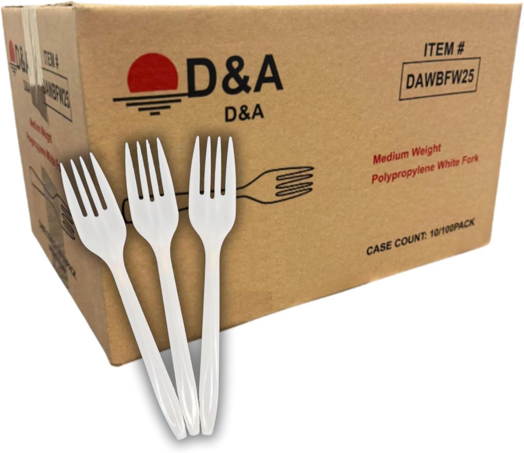 1000 Count Plastic Forks Disposable Medium Weight BPA Free, Heat Resistant, Bulk Premium Cutlery Utensils for Takeout, Meal Prep, Party Supply (10 Packs of 100)