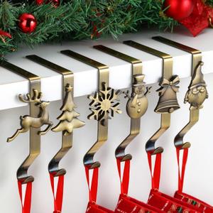 CeleCily Stocking Hangers for Mantel  Christmas Stocking Holders Set of 6 Stocking Hooks