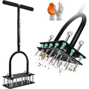 Lawn Aerator Tool, Manual Metal Spike Aerator Lawn Tool with Spring Base, Automatic Leaf and Dirt Cleaning, Grass Aerator for Lawn Care, Soil Loosening, Yard Aerating, Garden Tool