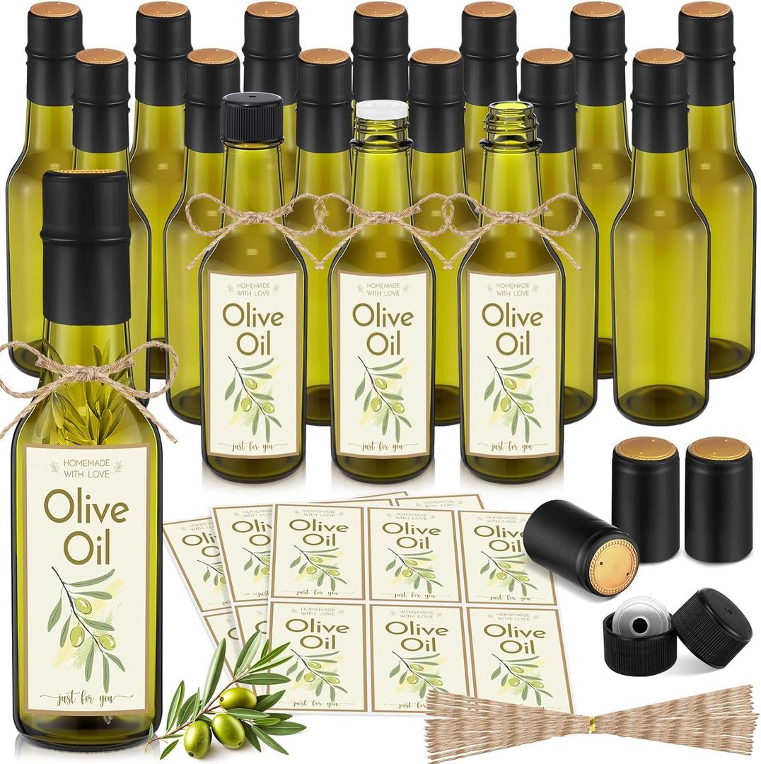 Havawish 20 Pcs 5oz Homemade Mini Olive Oil Bottles Hot Sauce Glass Bottles with Leak Proof Screw Cap Funnel Clear Bottle for Storing Homemade Olive Oil Wedding Baby Shower Gifts (Green)