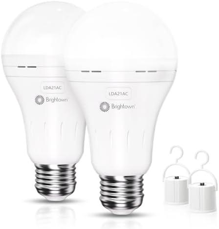 A70 Rechargeable Emergency Light Bulbs, 40W Equivalent, 7W 1200mAh 6500K Daylight White 620LM Battery Operated Backup Light Bulbs for Home, Lamps, Power Outages, Camping, Hurricane, 2PC