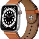 OUHENG Leather Bands Compatible with Apple Watch Band 42mm/41mm/40mm/38mm, Genuine Leather Replacement Strap for iWatch SE3 SE2 SE Series 11 10 9 8 7 6 5 4 3 2 1 (Brown/Silver)