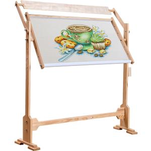 Adjustable Embroidery Stand, Needlework Table and Lap Hands-Free Stand with Adjustable Frame Wooden Frame Cross Stitch Floor Stand 360 Rotated Needlework Stand Craft Sewing Tool with Scroll Frame