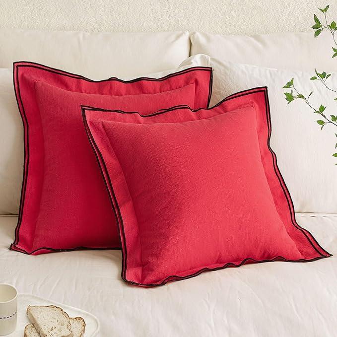 MIULEE Fall Linen Throw Pillow Covers, 2 Piece 18x18 Inch Black, Boho Euro Pillowcases for Bed to Infuse Elegance, Ideal for Halloween Sofa Couch Cushion in Home Decor Upgrade, Red  MIULEE Fall Linen Throw Pillow Covers, 2 Piece 18x18 Inch Black, Boho Euro Pillowcases for Bed to Infuse Elegance, Ideal for Halloween Sofa Couch Cushion in Home Decor Upgrade, Red
