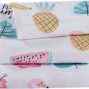 AZORE LINEN Kids Bed Sheet Set - Brushed Super Soft Easy Care Microfiber Tropical Botanical Water Paint Flamingo Pineapple Watermelon Banana Hibiscus Pattern - Hello Summer (Twin)