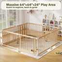 Wooden Baby Playpen with Child Safety Lock, 64"64" Large Playpen for Babies and Toddlers, Indoor Play Pen for Kids Activity Center, Portable Natural Wood Fence, Expandable, Suction Cups, 8 Panels