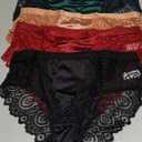 Kingfung Lace Underwear for Women Silky Smooth Hipster Cheeky Mid Waist Bikini Panties for Women Seamless Lacy Undies (X-Large, A-4pack-black/Wine Red/Green/Red Bean Pink)