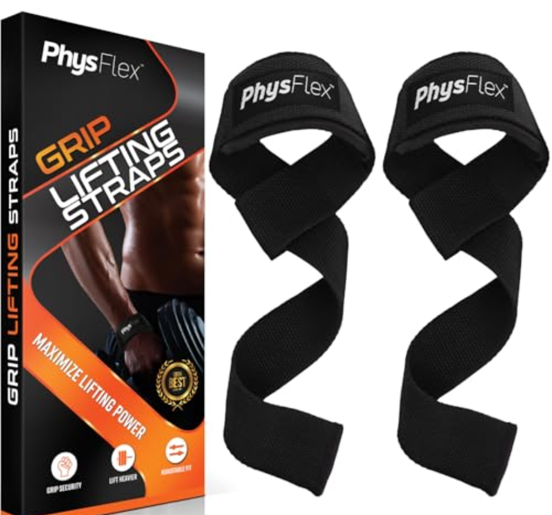 Grip Lifting Straps for Weightlifting and Strength Training, Premium Cotton and Padded Wrist Wraps, Gym Deadlift for Men & Women (Black, 1-Pair) (2 Pcs)