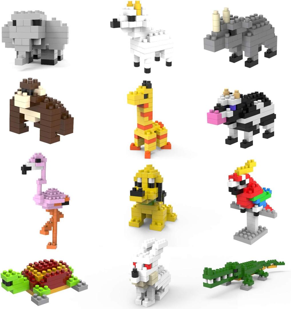 Mini Building Blocks Animals,Party Favors for Kids,12 in 1 Stem Toys Building Sets, Assorted Mini Animals Building Blocks Sets for Goodie Bags, Prize,Cake Topper