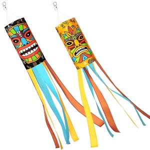 2 Pcs Tiki Hawaiian Windsocks 40 Inch Tiki Luau Tropical Windsock Tiki Totem Outdoor Hanging Decoration Windsock for Birthday Outdoor Party Summer Jungle Party Decoration Hawaii Bar Supplies