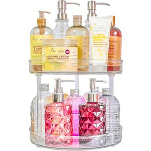 Roninkier 2-Tier Clear Lazy-Susan Turntable  11-Inch Pantry Spice-Rack Cabinet-Organizer  Plastic Lazy Susan Makeup Organizer for Bathroom Countertop (11 Inch 2 Tier)
