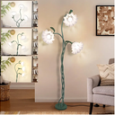 Vintage Flower Floor Lamp for Girls' Bedroom, Cute 3 Heads Floor Reading Light with Flexible Gooseneck, 3 Colors Modern Corner Standing Lamp with Lily for Living Room Office Home Decor, Bulbs Included