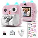 Kids Camera Instant Print - 48MP Dual Lens, 1080P Video, Thermal Printing with 4 Paper Rolls - Fun Filters, Stickers & Games - Bluetooth App, 32GB Card - Gift for Girls & Boys Ages 3-12 (Pink)