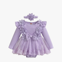 ZAXARRA Infant Baby Girl Romper Dress Baby Dress Romper Flowers Lace Fall Winter Clothes with Headband,9-12 M