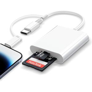 SD Card Reader for iPhone iPad, 2 in 1 SD Card to iPhone, Dual Connector(Lightening&USB-C) Dual Slots MicroSD/SD Memory Card Adapter Trail Camera Viewer for Devices with iOS/Android/Other System