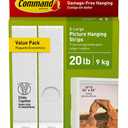 Command 20 lb X-Large Picture Hanging Strips, 8 Pairs White Command Strips Heavy Duty Picture Hanger