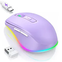 PEIOUS Wireless Mouse Jiggler  LED Wireless Mice with Buildin Mouse Mover, Rechargeable Moving Mouse for Laptop with Undetectable Random Movement Keeps Computers Awake  Purple