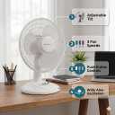 Comfort Zone 12 inch Table Fan with Adjustable Tilt, Wide Area Oscillation, Quiet Air Circulator Fan For Bedroom, 3 Speed Desktop Fan for Home Office, Push Button Controls, White