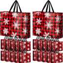 Abbylike 36 Pcs Reusable Christmas Large Gift Bags Bulk Xmas Holiday Plaid Tote Shopping Bags with Handles (Red)