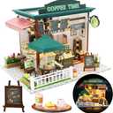 Miniature House Kit, Miniature Dollhouse Mini Houses for Beginners, DIY Dollhouse Kit for Adults to Build, Model Building Craft Diorama Kit, Ideal Gifts for Birthday, Christmas(Coffee Shop)
