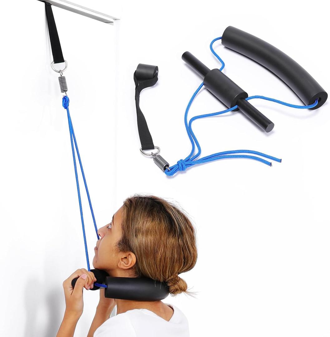 Cervical Neck Traction Device Over Door Home Use for Neck Pain Relief, Portable Neck Stretcher Strap for Spinal Decompression or Physical Therapy, Restore Natural Curve of Neck