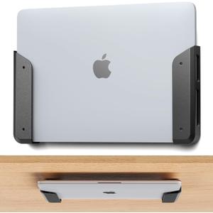 ELETIUO Wall & Under Desk Laptop Mount Holder with Adhesive & Screws in,1.02"/ 26 mm Thick,Anti-Scratch Pads,Universal for MacBooks,Surface,Keyboards,Tablets,Switch &More (Black)