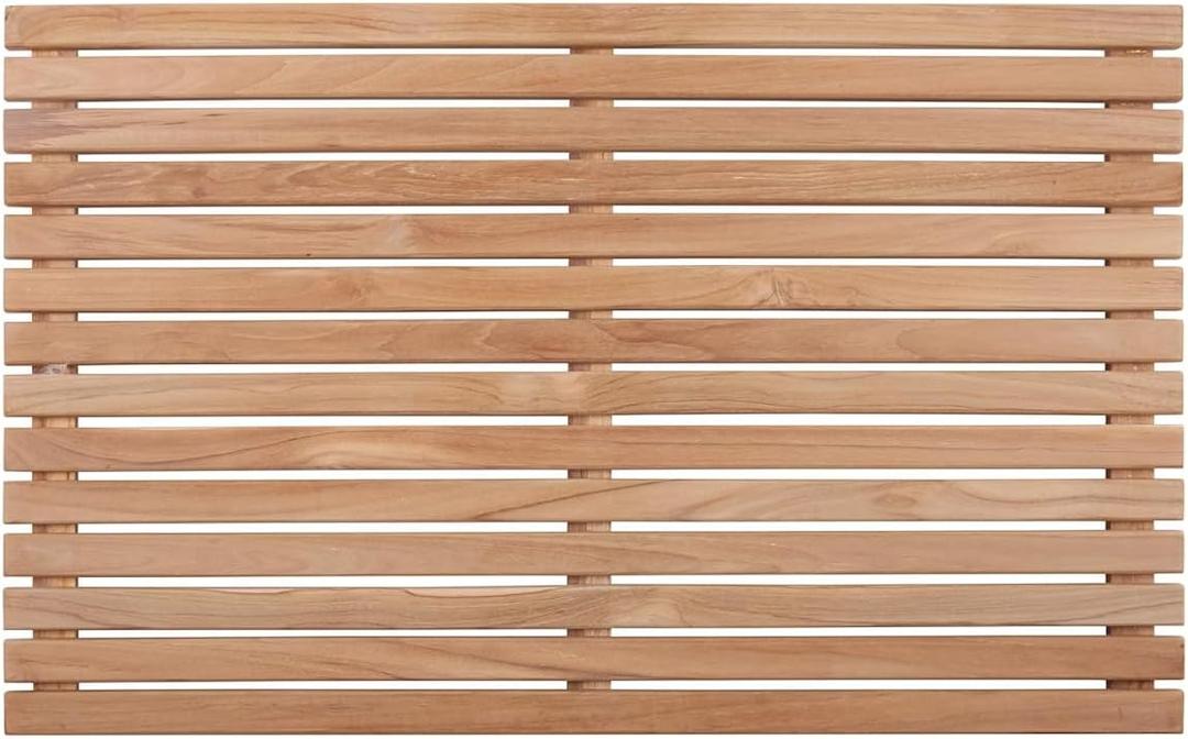 Nordic Style Premium Teak Shower + Bath Mat for Indoor + Outdoor Use | Non-Slip Wooden Platform for Spa, Sauna, Shower, Pool, Bath, Hot Tub | Flooring Decor and Protector (31.4" x 19.6" (Rectangular), Natural Finish)