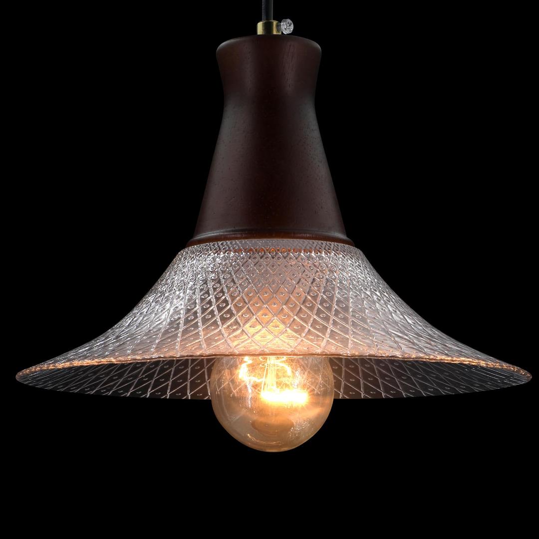 Vintage Farmhouse Glass Pendant Light Fixture 9 Inch Industrial Clear Ceiling Hanging Light with Walnut Wood lamp Holder for Kitchen Island Hallway Bar Dining Room Bedroom Foyer（3 Pack）