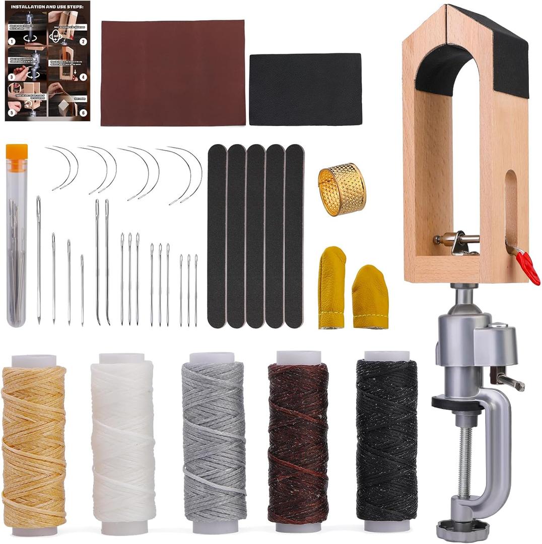Leather Stitching Pony, Leather Pony Clamp, Wooden Sewing Clamp 360 Rotatable for DIY Hand Stitching Leather Clamping, Universal Rotating Pony