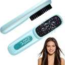 Go Brush Pro 2026, Portable Straightener Brushs for Travel, with LCD Temperature Display, Fast Heating Cordless Mini Hair Brushs (Blue)