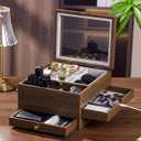 Homde Watch Box for Men Jewelry Organizer with Real Glass Watch Case for Ring, Bracelet, Watch, Necklace, Earrings, and Accessories